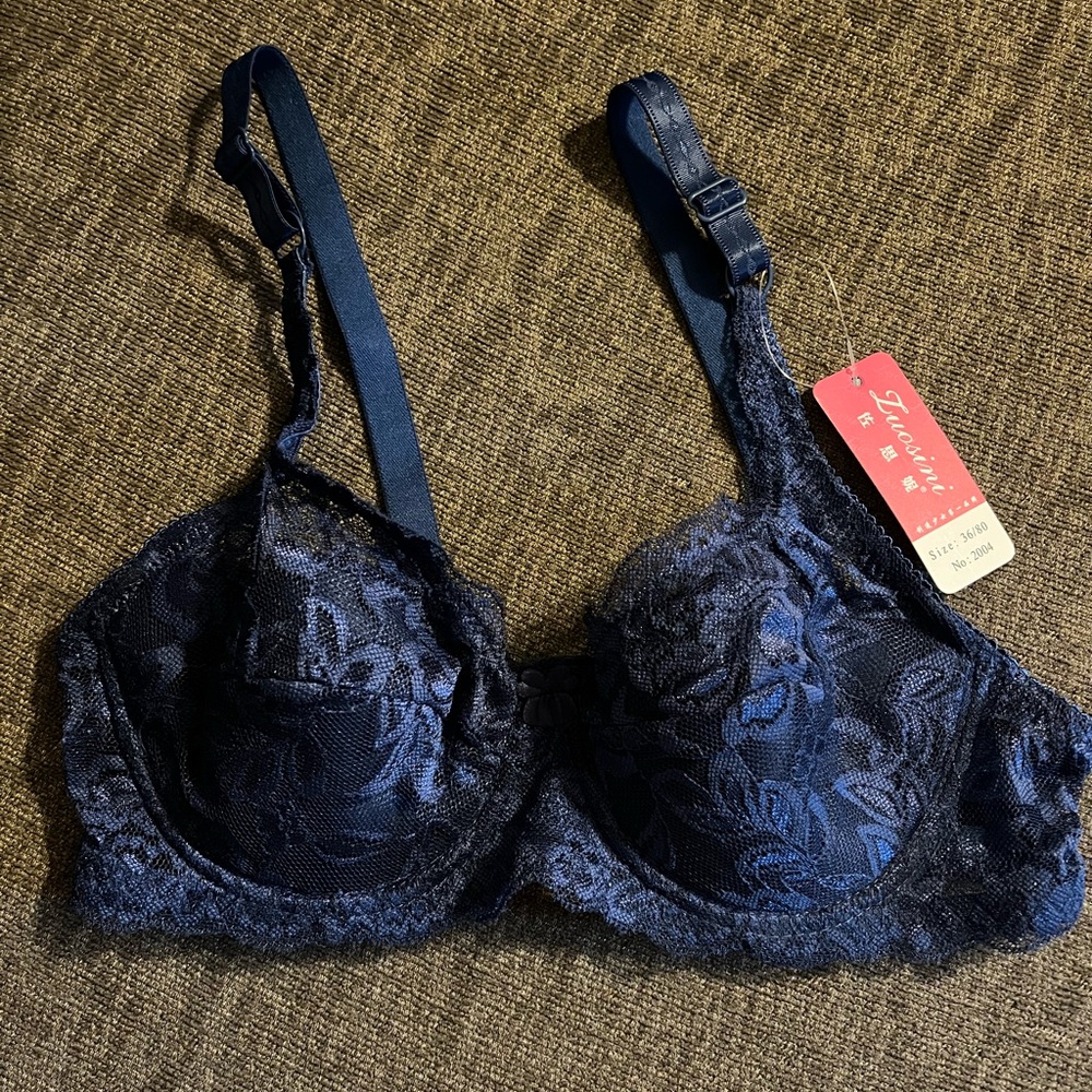 Blue Saient Lace Bra
